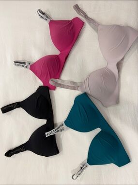 Victoria's Secret Smooth T-Shirt Bras — Teal, Black, Lilac, and Hot Pink Bundle